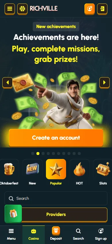 Richville Casino mobile games screen