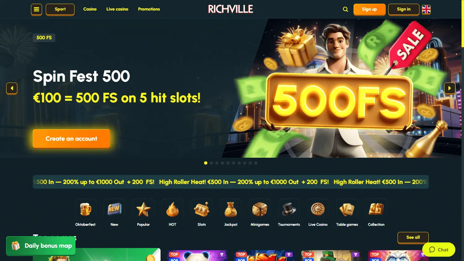 Richville Casino desktop home screen