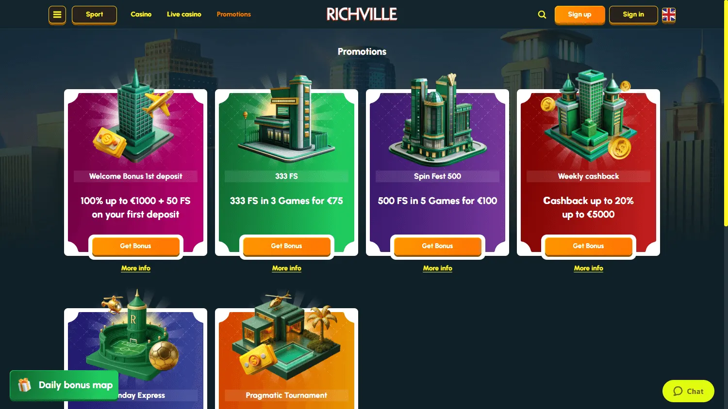 Richville Casino desktop promotions screen